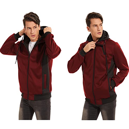 Image of YuKaiChen Men's Hooded Jacket Slim Fit Double Zipper Turtleneck Fleece Hoodie Outerwear