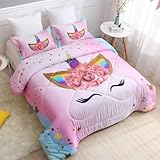 SIRDO Unicorn Full Bedding Sets for Girls Kids Comforter Set Full Size with 2 Pillowcases Pink and Rainbow Unicorn Room Decor for Girls Bedroom Ultra Soft Machine Washable Toddler Bed Set