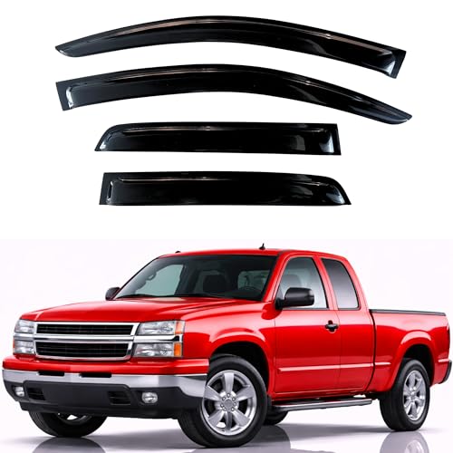 Image of KPY Rain Guards for 1999-2006 Chevrolet Silverado /GMC Sierra 1500 /2500HD /3500HD Extended Cab, Out-Channel Window Visor Vent Deflector 4PC, 2007 Chevy Silverado /GMC Sierra Classic (Extended Cab Only)
