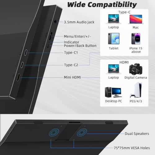 Image of MAGICRVEN Touchscreen Portable Monitor 15.6'' 1080P IPS Touch Screen Monitor Laptop Screen Extender, USB-C HDMI External Travel Monitor Touch Screen Display with Speakers Bag VESA for Mac PC Phone PS5
