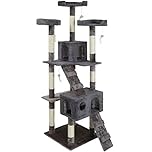 BAKAJI Tiragraffi per Gatti Albero Sisal Parco Giochi Cuccia Gatto Tira Graffi Unghie Alto 170 cm (Grigio)