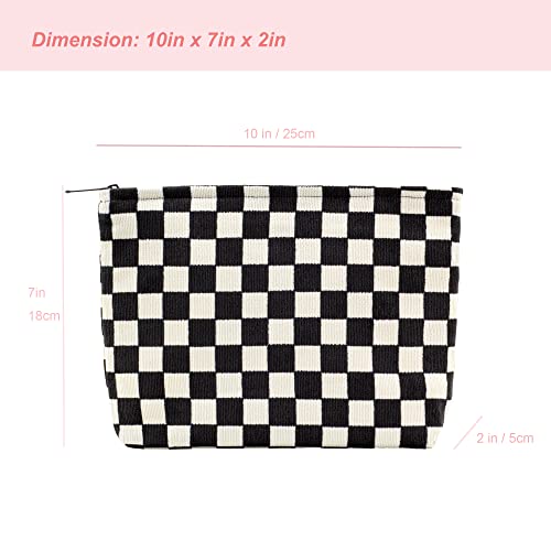 Pazimiik Makeup Bags For Purse Zipper Cosmetic Pouch Large Travel Canvas Make Up Organizer Tool Pouch For Women And Girls, Checkered Black #TOP1