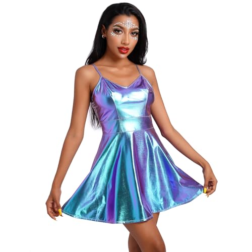 knee length dresses for ladies Mardi Gras Metallic Skater Mini Skirt
