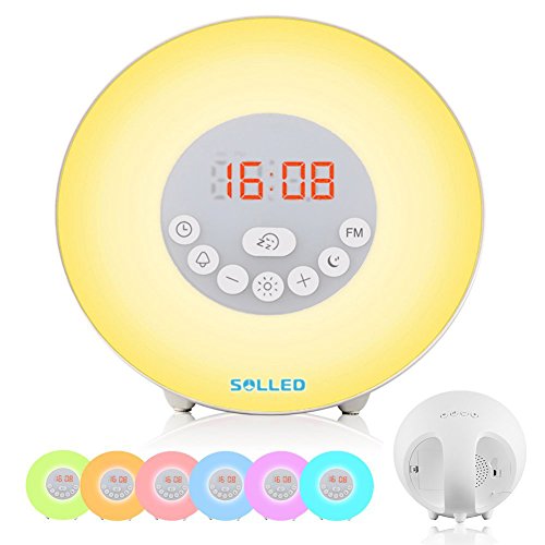 SOLLED New Wake Up Light, Sunrise Alarm Clock with Nature Sounds, FM Radio, Touch Control and USB Charger, Sunrise Simulator Alarm Clock