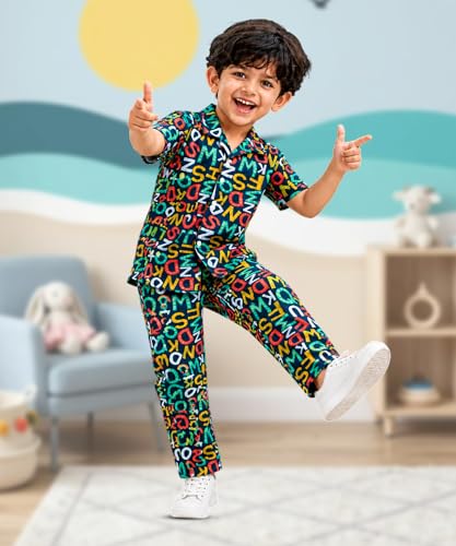 Image of 3BROS Unisex Pure Cotton Short Sleeve Kids Night Dress for Boys & Girls Nightwear /Sleepsuit /Sleepwear /Loungewear Night Suit for Boys and Girls Top and Pyjama Combo Set