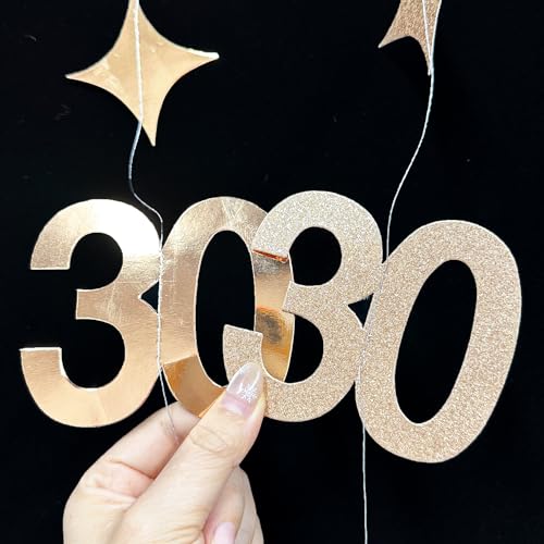 Image of Glitter Champagne 30th Bow Birthday Decorations Champagne Conquette Bow Garland Streamer Banner Backdrop for Womens Happy 30th Birthday Dirty Thirty Cheers to 30 Years Old Anniversary Party Supplies