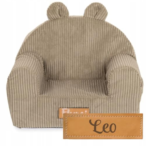 Flumi Fauteuil pour Enfant Personnalisé Mini Fauteuil pour Bébé Siège pour Chambre d'enfant Salle de Jeux avec Gravure du Nom de l'enfant (côtelé Beige)