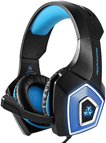 3.5mm V1 Stereo Bass Headphones Video Game Surround Gaming Headset for PS4 New Xbox One PC Laptop with Mic LED Earphones (Blue, OneSize)