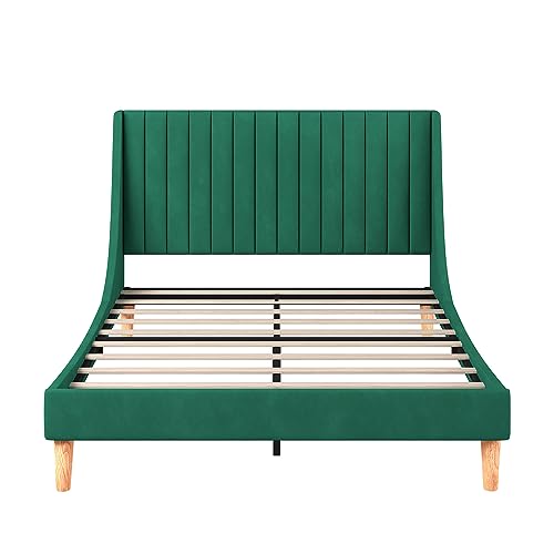 GOWE Cama plataforma com moldura de tamanho completo com cabeceira estofada e suporte de ripas, base