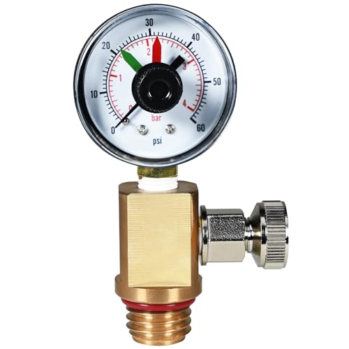 RV40600 (98209800) Brass High Flow Manual Air Relief Valve with Pressure Gauge, Compatible with FNS, Clean and Clear, Quad DE, 4000 Series Pool Filters, Replacement Part for Pool and Spa Filters