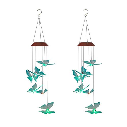 Solar Lights, Solar Butterfly Led Wind Chimes Outdoor - Waterproof Solar Powered Led Changing Light Color 6 Butterflies Mobile Romantic Wind-Bell,Practical Tool
