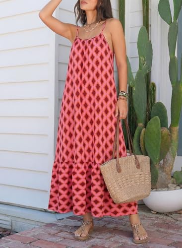 Image of Dokotoo Women Summer Dresses Scoop Neck Ruffle Flowy Boho Maxi Dress