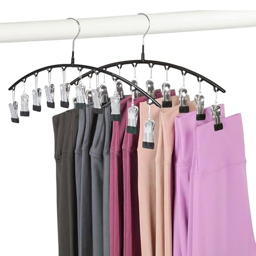 Legging Hangers for Closet Organizer, Hat Hangers for Closet 2 Pack with 10 Clips Holds 20 Leggings, Legging Hanger, Pants Storage Organizer Suitable for Socks, Panties, Underwear, Pants