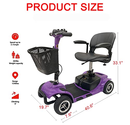 Elifecenter Battery Powered 4 Wheel Mobility Scooter For Seniors-Electric Scooter With Seat For Adults- Heavy Duty Structure For All Terrain Indoor Outdoor (Purple) #TOP4