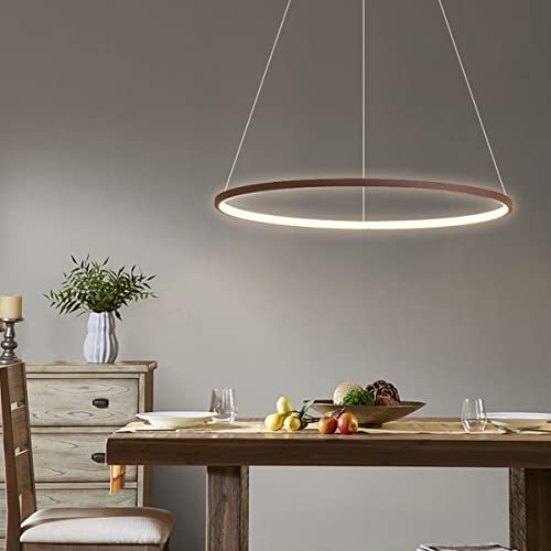 Lámpara colgante LED redonda moderna, regulable con mando a distancia, altura ajustable, ideal para el techo, la mesa del comedor, el salón, la oficina o el dormitorio (marrón, 60 cm de largo).