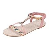 Xbemkste Bohemian Sandalen Damen Sommersandalen Blumen Freizeit Flach Sandalette mit Strass Perlen...