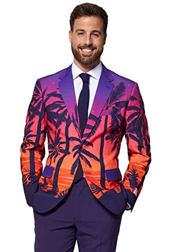 Opposuits Men's Suit - Summer Sunset Party Outfit - Slim Fit - Purple - Orange and Black - Includes Blazer, Pants and Tie3