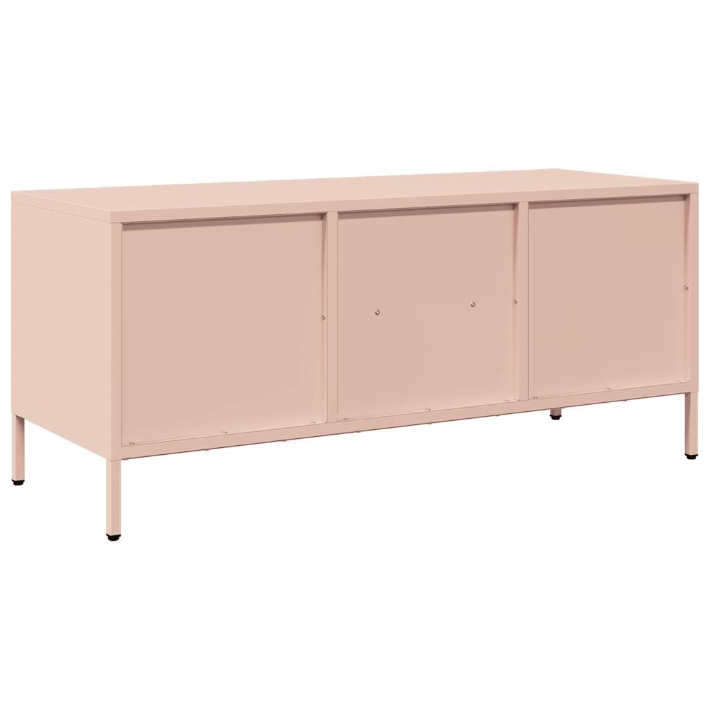 Mobile TV rosa in acciaio laminato a freddo, 101,5 x 39 x 43,5 cm, con 2 cassetti e 2 scomparti, moderno mobile basso per soggiorno e camera da letto, salvaspazio, con piedini per HiFi