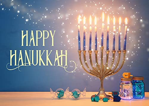 BELECO 7x5ft Fabric Happy Hanukkah Photography Backdrop Menorah Glitter Bokeh