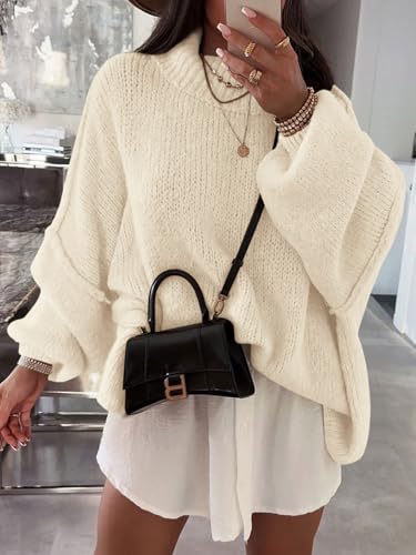 Image of Saodimallsu Womens Oversized Sweaters Mock Neck Batwing Long Sleeve 2026 Fall Trendy Ribbed Knit Casual Tunic Sweater