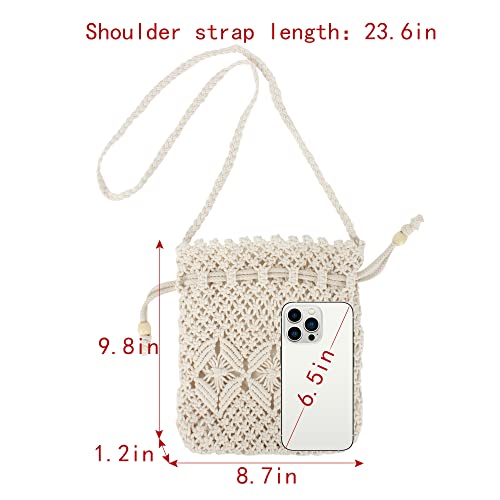 Women Mini Cotton Crochet Crossbody Bag Summer Beach Shoulder Bag Drawstring Purse 6