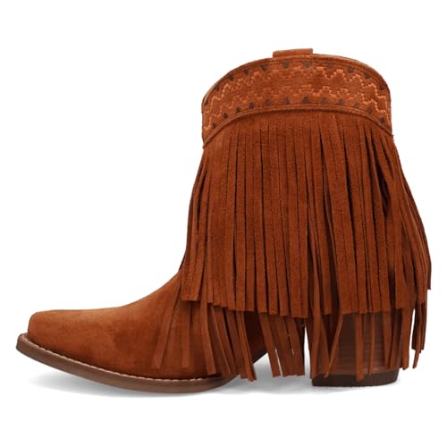 Dingo Womens Tapadero Southwest Fringe Snip Toe Casual Boots Mid Heel 2-3" - Brown3