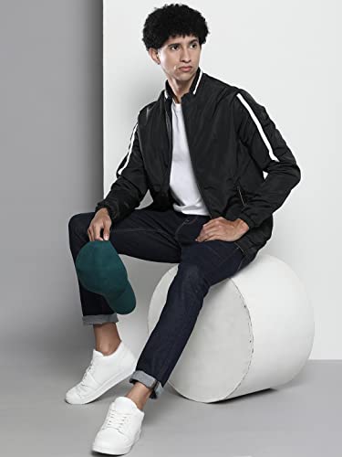 Image of The Indian Garage Co Men Slim Fit Solid Bomber Jackets