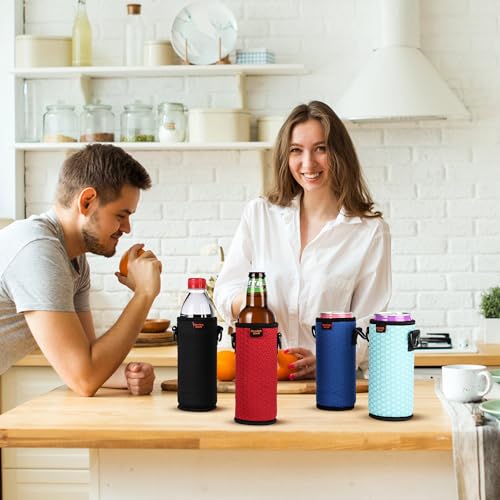 Desing Wish Portable 16.9 oz Plastic Bottles Insulators Sleeves 16 17 18 oz Beverage Bottle/Can Sleeves Holder with Shoulder Strap Plastic Bottle Sleeves Coolers 4 PCS (Black/Red/Blue/Cyan)