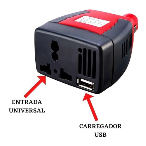Inversor De Tensão Conversor Veicular 150W Com Entrada Para Tomada E Entrada USB De 12V Para 110V Pa