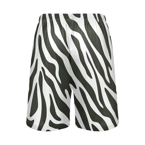 Mens Sleep Shorts Zebra Stripes Print, Elastic Pajama Pants Sleepwear with Pockets S2