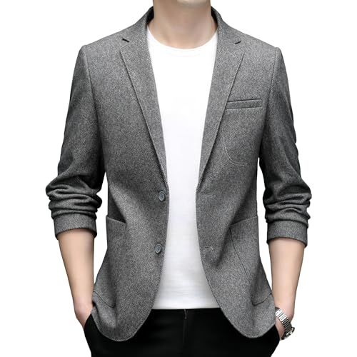 DGHM-JLMY Men's Tweed Peak Lapel Dress Blazer Wool Blend Sport