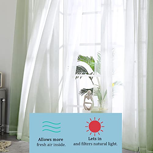 Image of OWENIE Sheer Curtains Sage Green, 45 inch Long, Light Filtering for Small Window, 2 Panels, Cafe Style