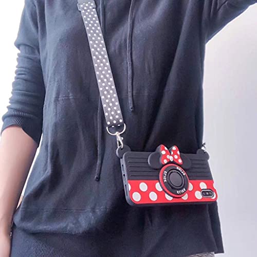 Pet Ahgk For Iphone 8Plus Case 7Plus Case 6 Plus Case 6Splus Case Minnie Phone Case 3D Cute Camera Design Soft Silicone Case With Rotating Metal Bracket Lanyard,Gifts For Girls And Ladies 5.5In #TOP6