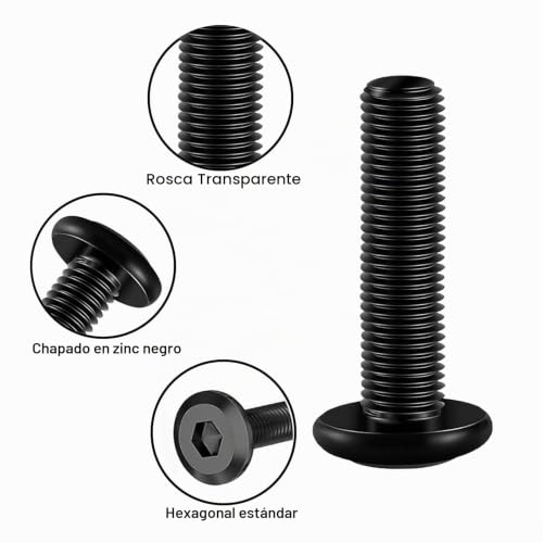 Miniatura 3 de 10 Piezas Tornillos M6 20,Tornillos Cabeza Plana,Tornillos Negros,Tornillos Hexagonal,Acero Inoxidable A2 V2a,Rosca Completa M6 X 20