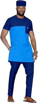3 Piece Dashiki for Men Traditional African Suit Tracksuit Shirt and Pant, Hat Outfits Blazer for Party Wedding Color Style 6, Size Small