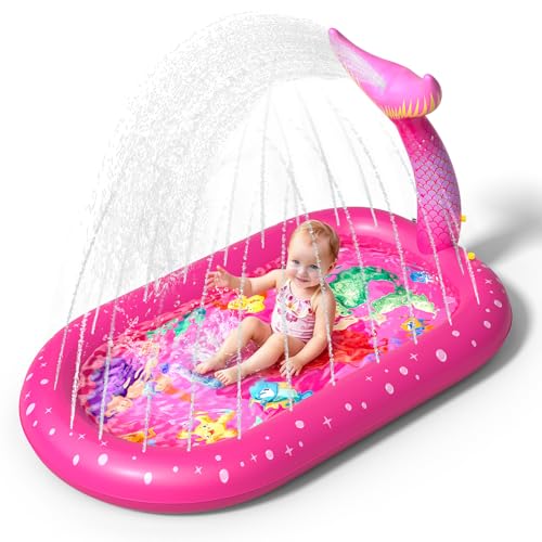 AZDYJL Splash Pad for Toddlers 1-3, Mermaid Inflatable Sprinkler for Kids, 3 in 1 Baby Splash Pads Kids Pool Outdoor Play Mat, Backyard Summer Water Toys Birthday Gift for 1+ Year Old Girls Kids by AZDYJL - Used condition - US$14.86