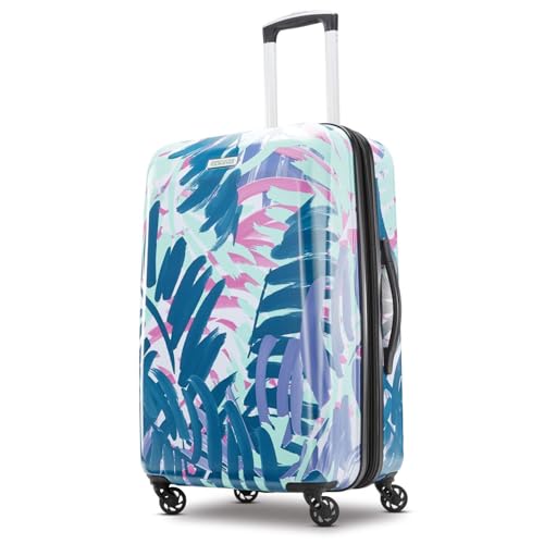 Image of American Tourister Moonlight Hardside Expandable Luggage with Spinner Wheels, Palm Trees, Checked-Medium 24-Inch