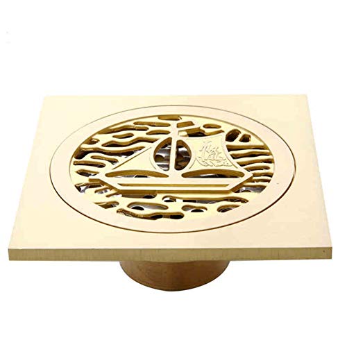 WYMNAME Square Anti-Odor Shower Drain Channel Strainer, Gold Copper Anti-Clogging Drainage grates with Removal Cover-A L:10xW:10cm