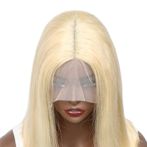 Peluca de cabello humano natural rubio hueso liso de alta calidad con encaje frontal 6