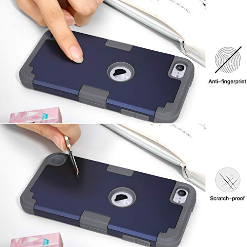 IDweel for iPod Touch Case with 2 Screen Protectors, 3 in 1 Hard PC Case + Silicone Shockproof for Kids Heavy Duty Hard Case Cover for iPod Touch 7th/6th/5th Generation,Navy Blue + Gray - Thumbnail 5