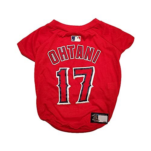 Image of MLBPA SHOHEI OHTANI #17 TEE Shirt for Dogs & Cats. MLB Los Angeles Angels Dog T-Shirt, Medium | Sports Dress for Pets | Licensed Sporty Dog Shirt.