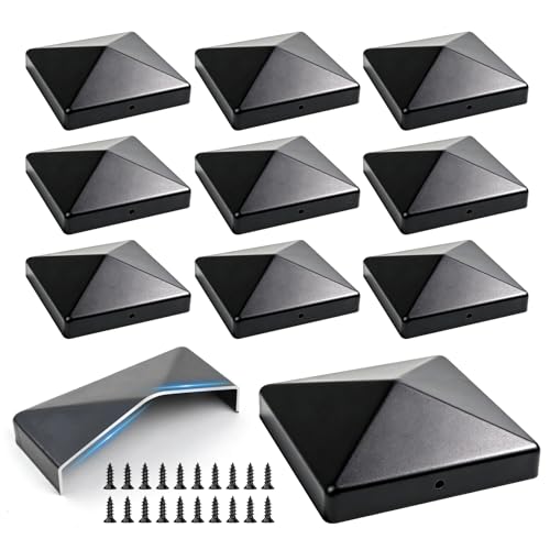 4x4 Post Caps Zinc Steel‌ Black, Fence Post Cap, Deck Post Caps for Wooden Posts Fence Posts Pillars Railings Steel Pipes Pro