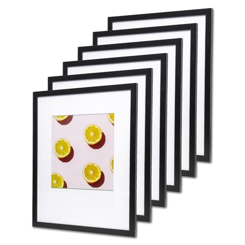 The Display Guys - 6-Pack Minimalist Wooden Picture Frames with Tempered Glass - 16x20 mat to 11x14 - Black - Wall Hanging
