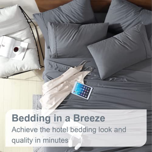 Swift Home Full 6-Piece Microfiber Sheet Sets (Includes 2 Bonus Pillowcases), Ultra-Soft Brushed - Extremely Durable - Easy Fit - Wrinkle Resistant, Full, Grey #TOP1