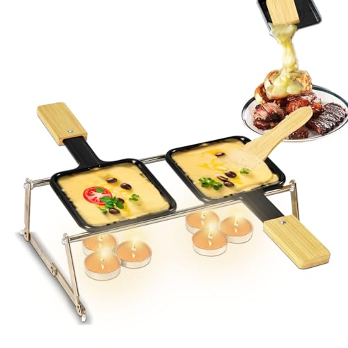 KOSMOSTA Foldable Mini Cheese Raclette Set, Portable Non-Stick Cheese Melting Pan,Iron Metal Grill Plate,Baking Tray,Cheese Melter with Bamboo Spatula