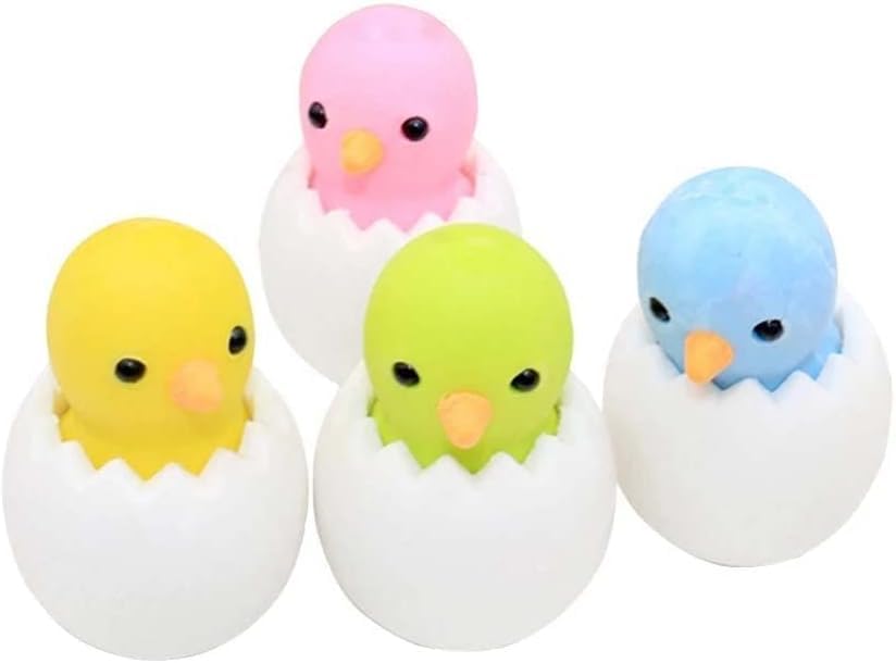 Image of AK Store (Pack of 4) 3D Cute Cartoon Shape Rubber Pencil Erasers, School Stationery for Kids, Boys Girls, Birthday Return Gifts (Chicken in Eggshell)