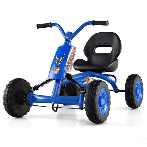 HONEY JOY Go Kart for Kids, 4 Wheel Toddler Ride On Pedal Car with Steering Handlebars, Adjustable Seat, Outdoor Off-Road Racer Kiddie Cart, Toy Car for Boys Girls Aged 3+, Navy/Pink/Red (Navy)