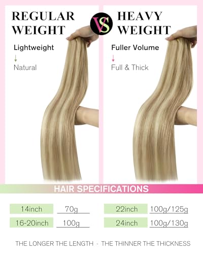 Image of YoungSee Sew in Hair Extensions Real Human Hair Blonde Hair Extensions Weft Golden Blond Highlighted Light Blonde Full Head Sew in Bundles Human Hair 16 Inch 100g