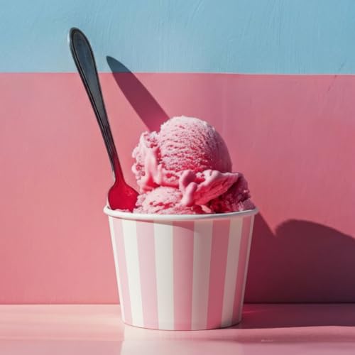 Image of Zopeal 50 Count Light Pink Striped Ice Cream Cups Disposable Dessert Bowls | 9 oz Paper Ice Cream Bowls, Birthday Party Supplies, Snack Cups Sundae Picnic Yogurt Bowls for Food
