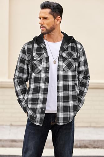 COOFANDY Mens Flannel Shirt Jacket Cotton Quilted Lined Plaid Shirt Long Sleeve Button Down Hoodie Jackets3